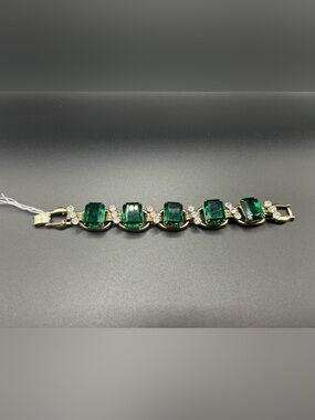 Juliana Vintage gold Bracelet with Emerald Green Stones and CZ